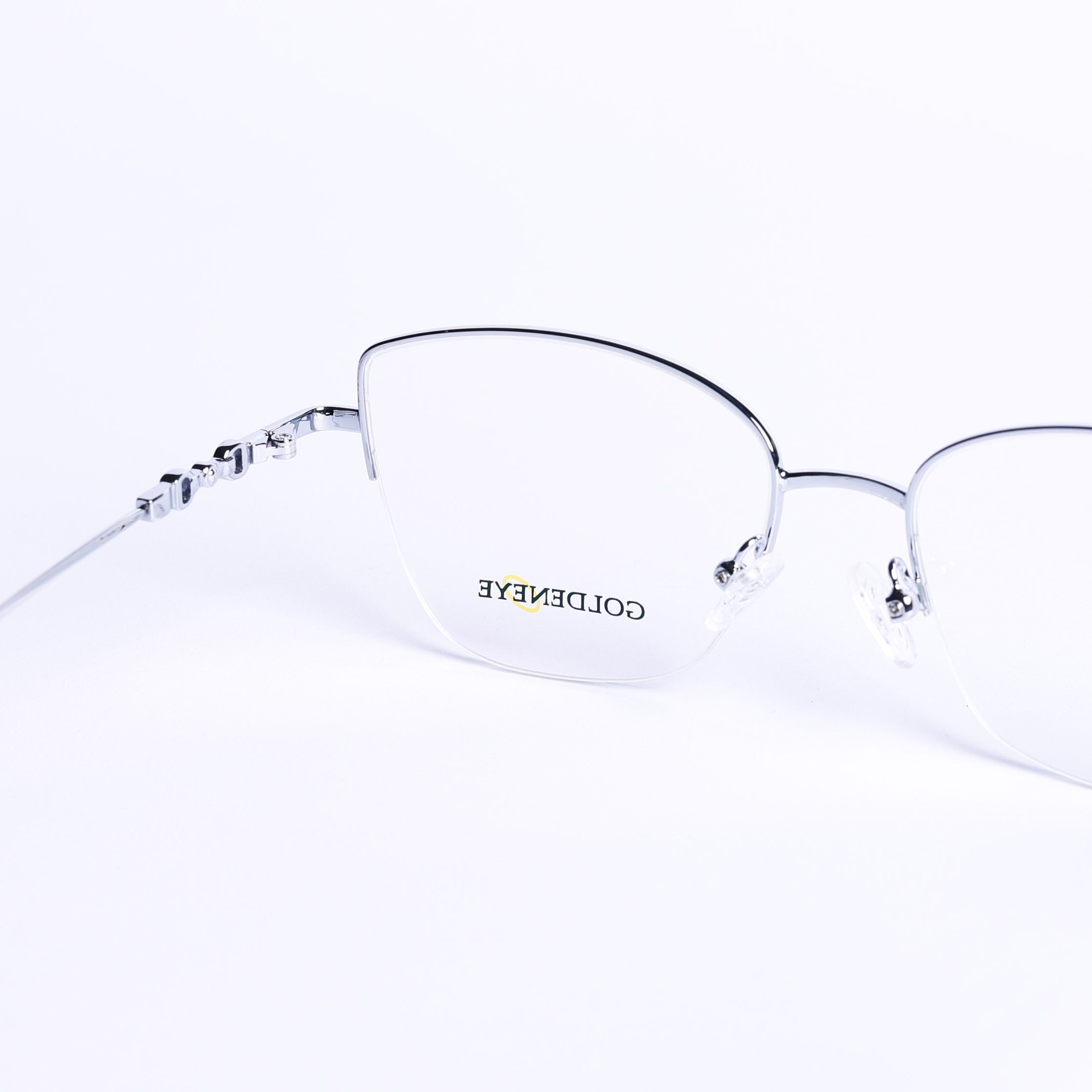 Cat Eye Half Rim Silver Eyeglasses